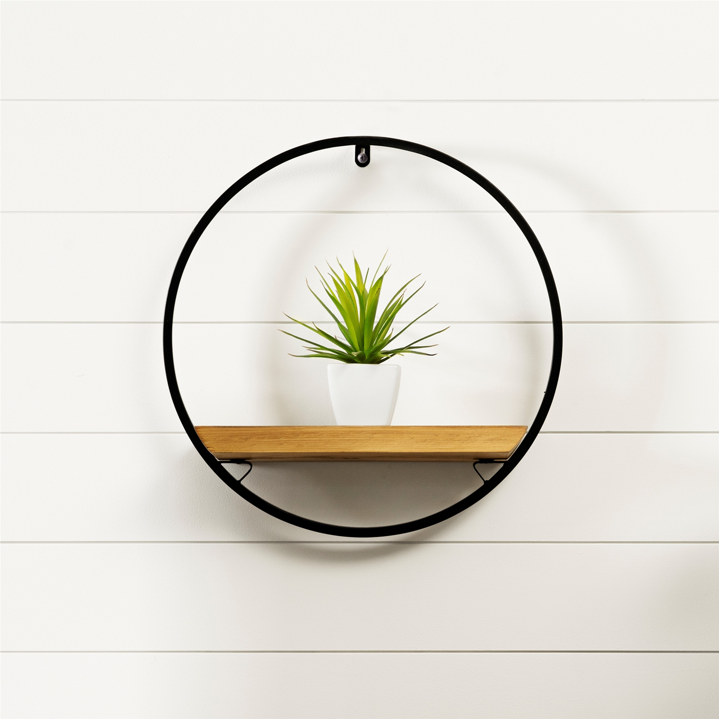 Wood Circle Shelf in Metal Frame 17.5"D