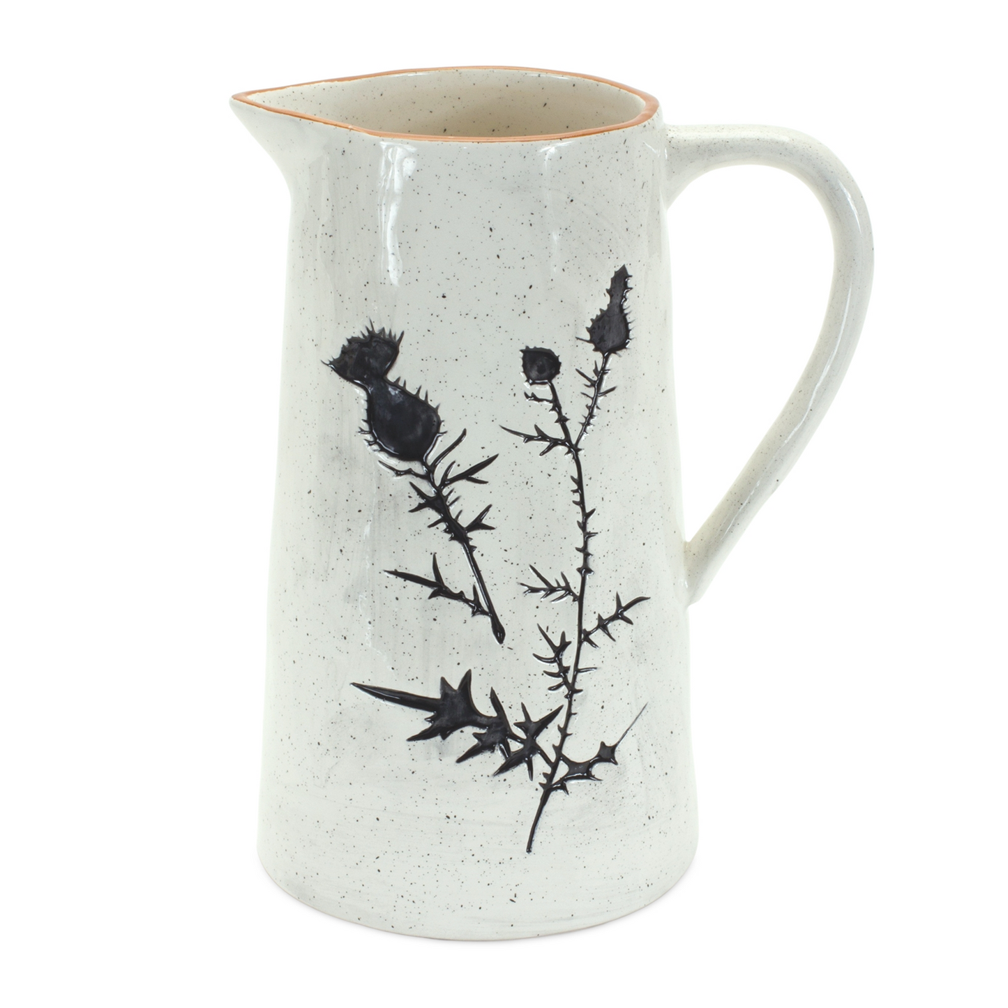 Rustic Thistle Etched Pitcher Vase with Speckled Finish (Set of 2)