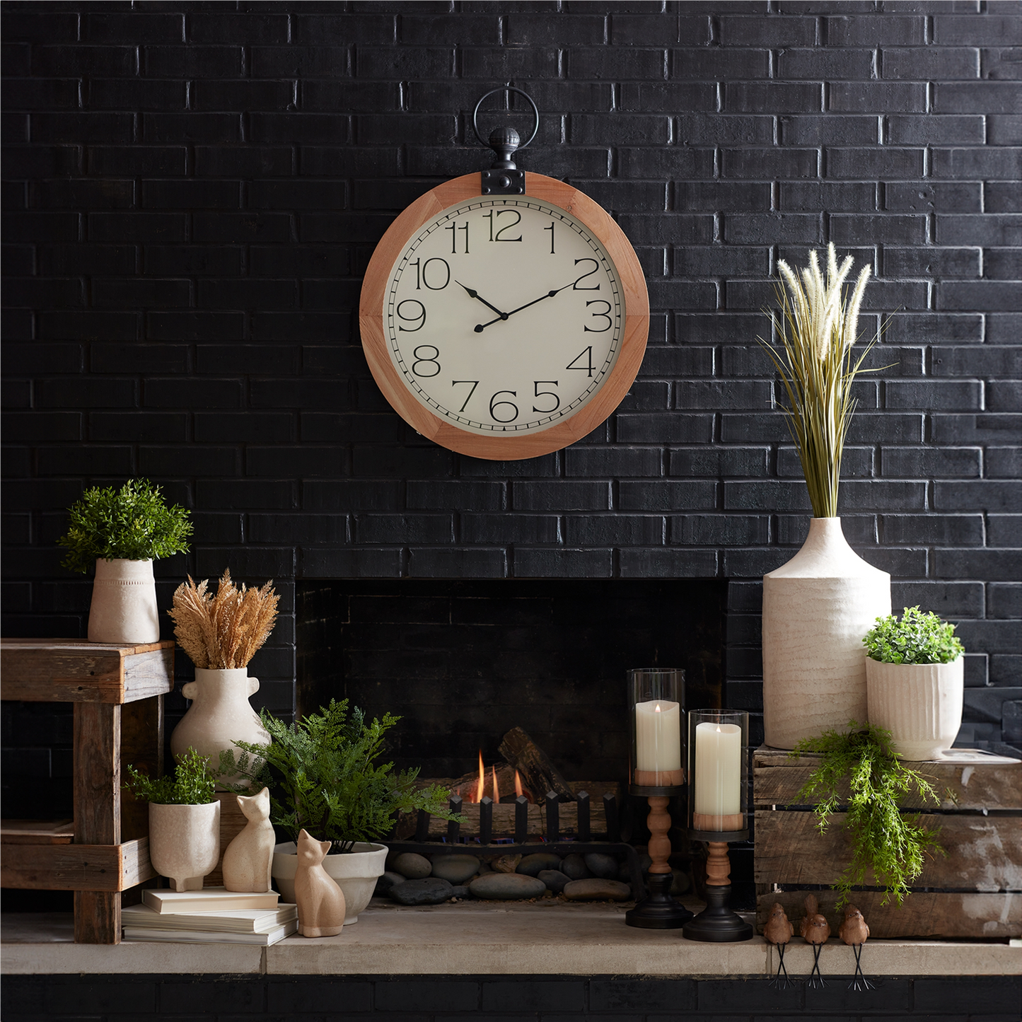 Round Wood Wall Clock Under Glass 23.75"D
