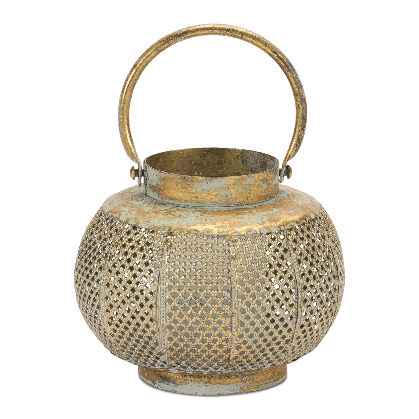 Distressed Punched Metal Lantern 7.5"D