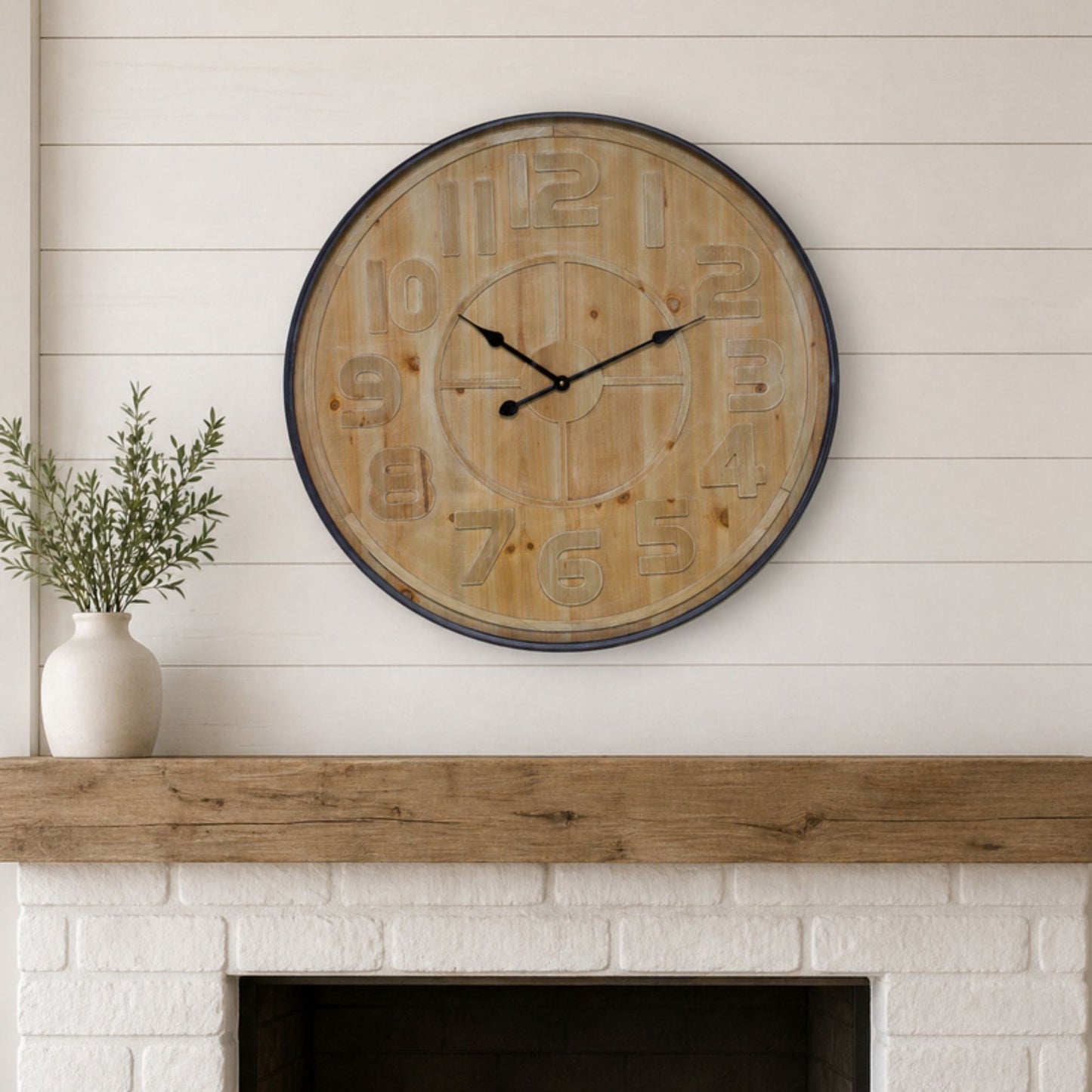 Natural Wooden Wall Clock with Metal Frame 31.5"D