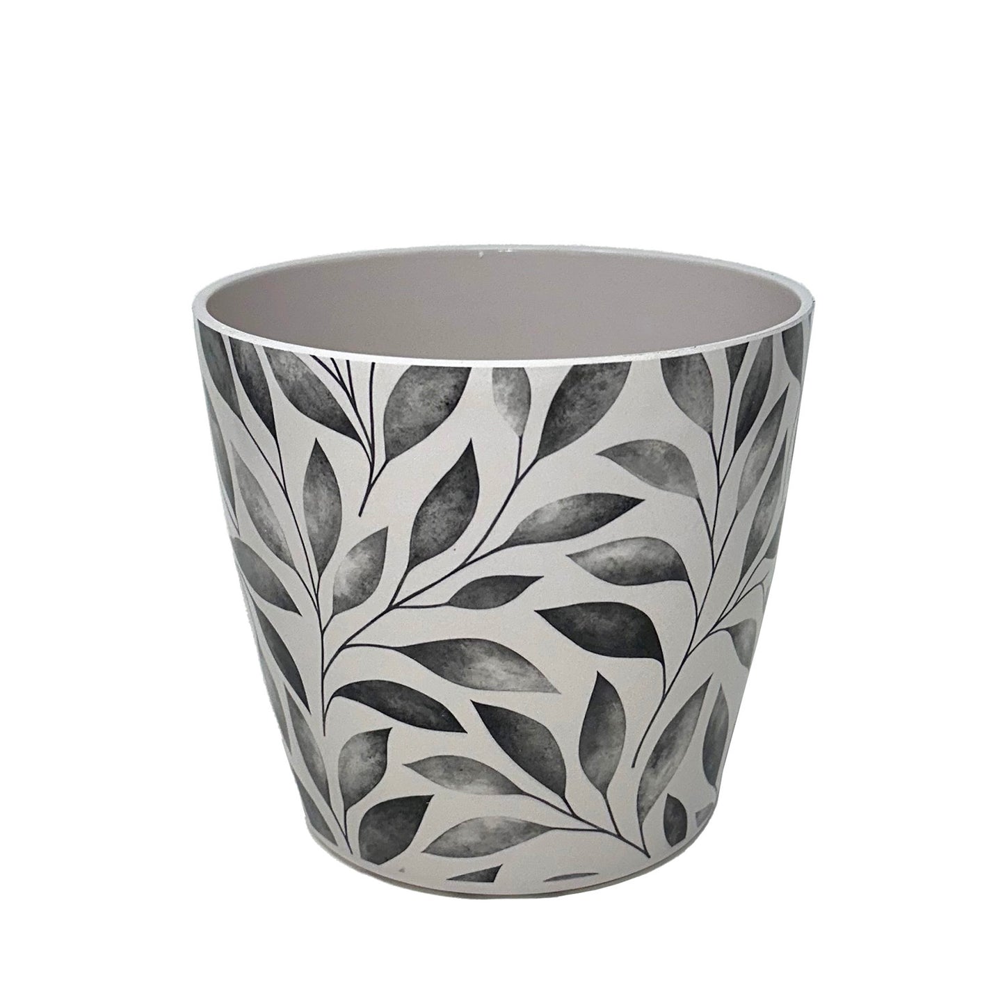 7" Gray Leaves Round Self-Watering Bamboo Pot