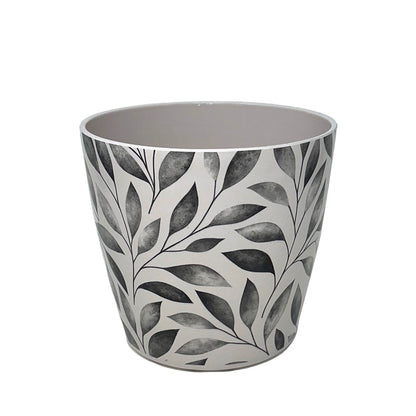 7" Gray Leaves Round Self-Watering Bamboo Pot