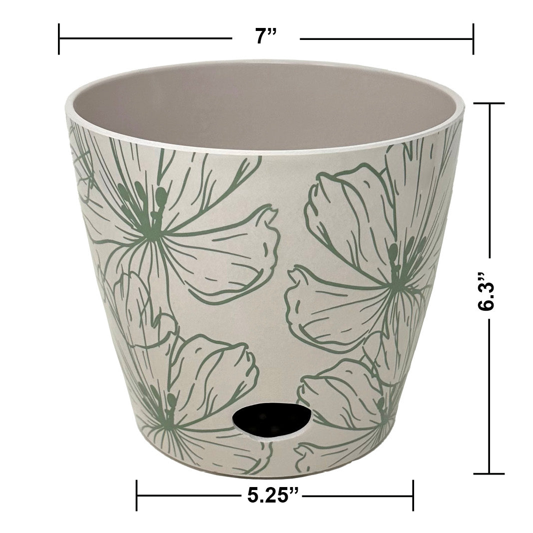 7" Green Flower Round Self-Watering Bamboo Pot