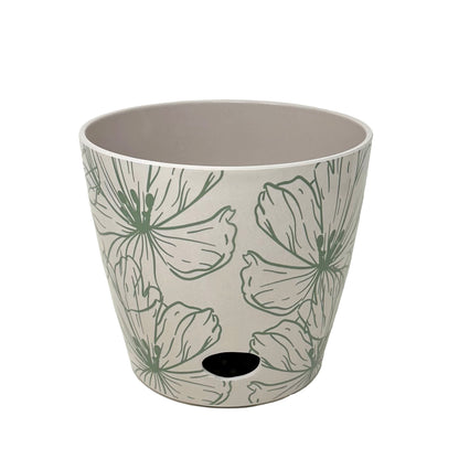 7" Green Flower Round Self-Watering Bamboo Pot