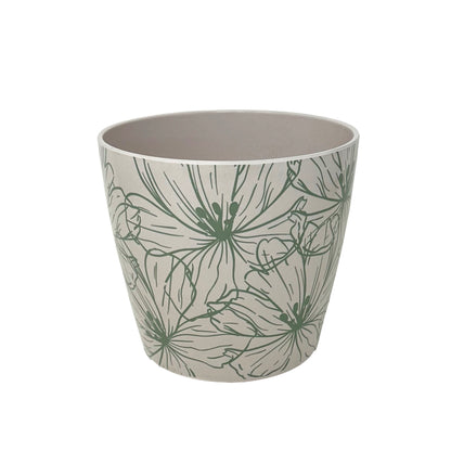 7" Green Flower Round Self-Watering Bamboo Pot