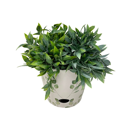 7" Green Leaves Round Self-Watering Bamboo Pot