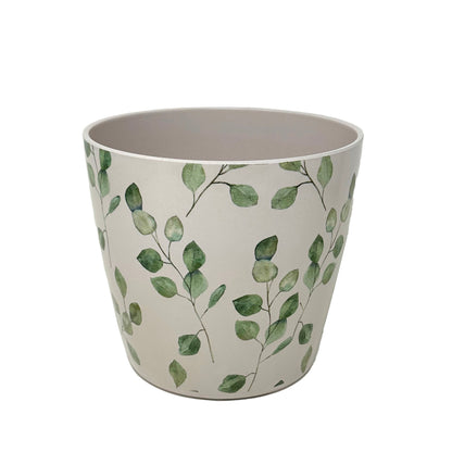 7" Green Leaves Round Self-Watering Bamboo Pot