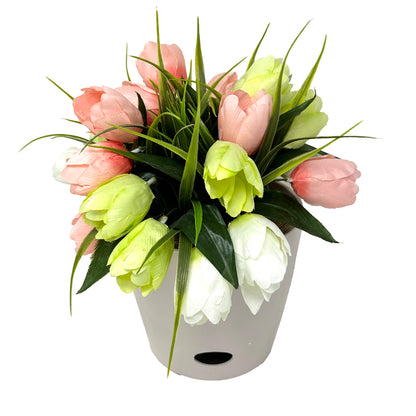 7" Cream Round Self-Watering Bamboo Pot