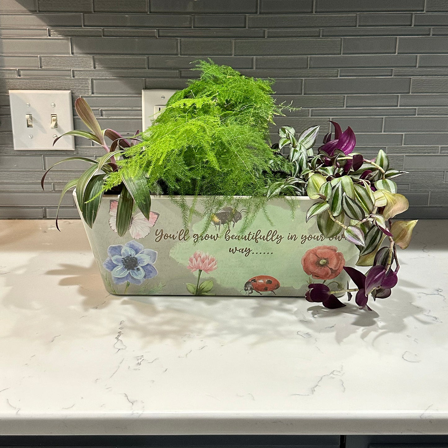 16" Flowers Rectangular Self-Watering Bamboo Planter