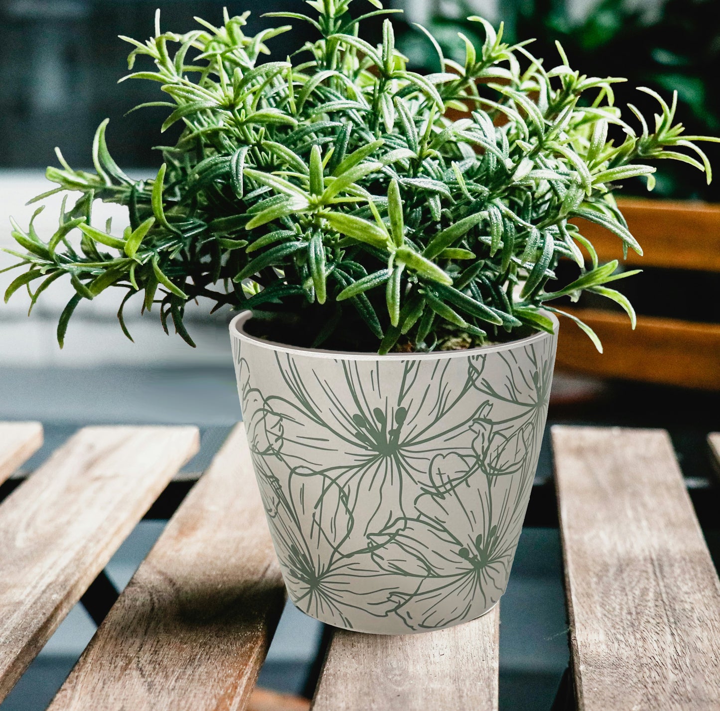 7" Green Flower Round Self-Watering Bamboo Pot