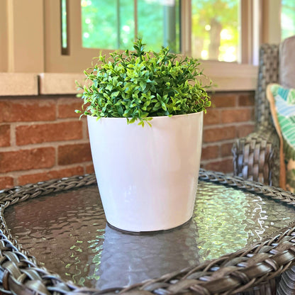 7" Cream Round Self-Watering Bamboo Pot