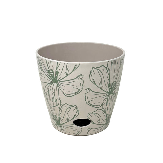 5" Green Flowers Round Self-Watering Bamboo Pot