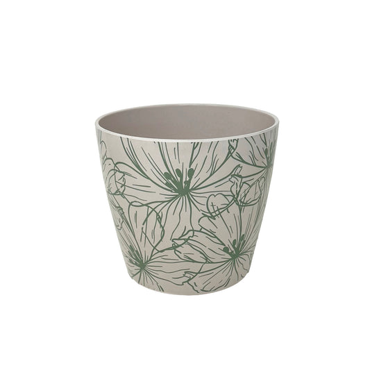 5" Green Flowers Round Self-Watering Bamboo Pot