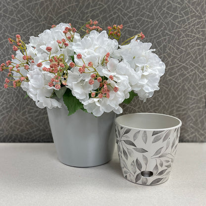 Self-Watering Plant Pot Set of 2 5" Gray Leaves & 7" Gray Solid