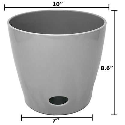 10" Gray Round Self-Watering Bamboo Pot