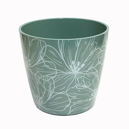 7" Cream Flower Round Self-Watering Bamboo Pot