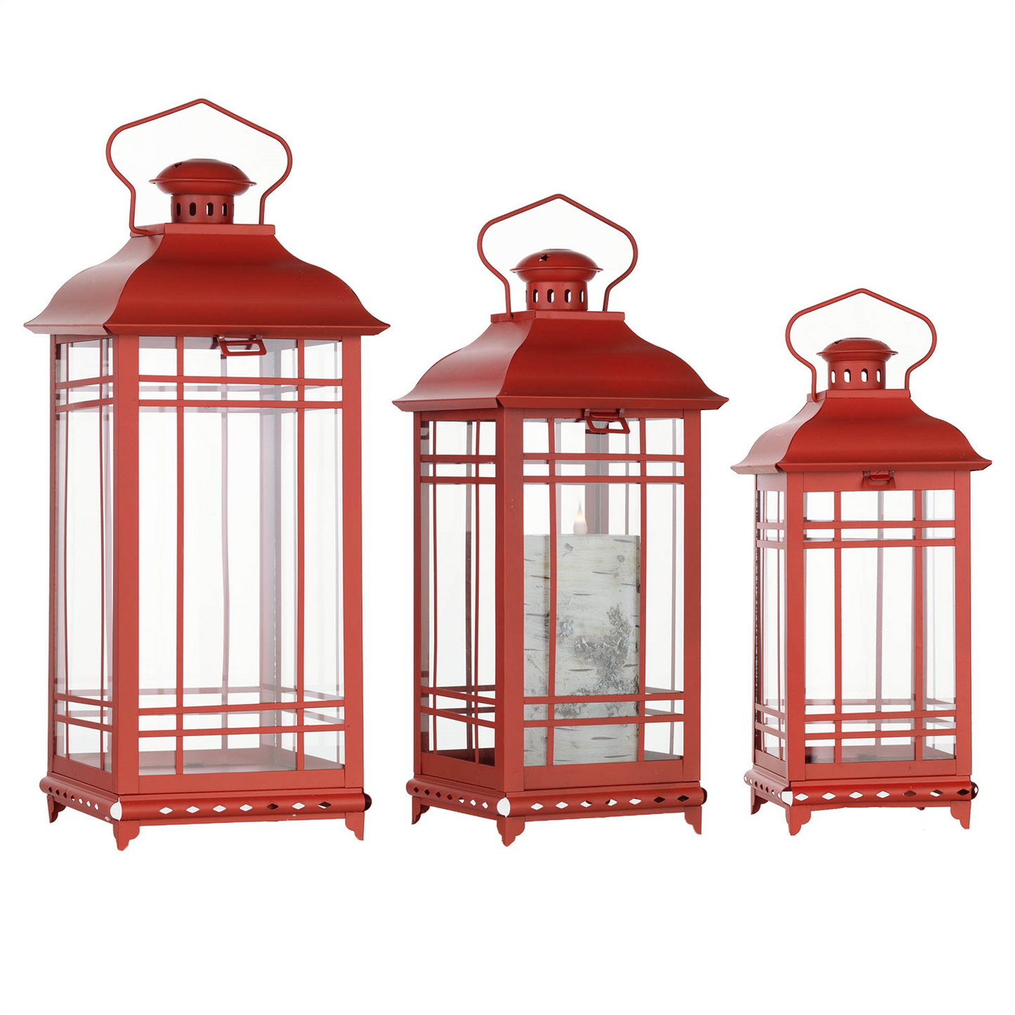 Traditional Red Metal Lantern (Set of 3)