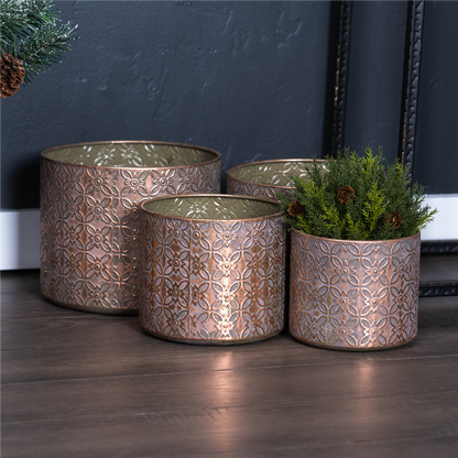 Ornate Geometric Metal Planter (Set of 4)