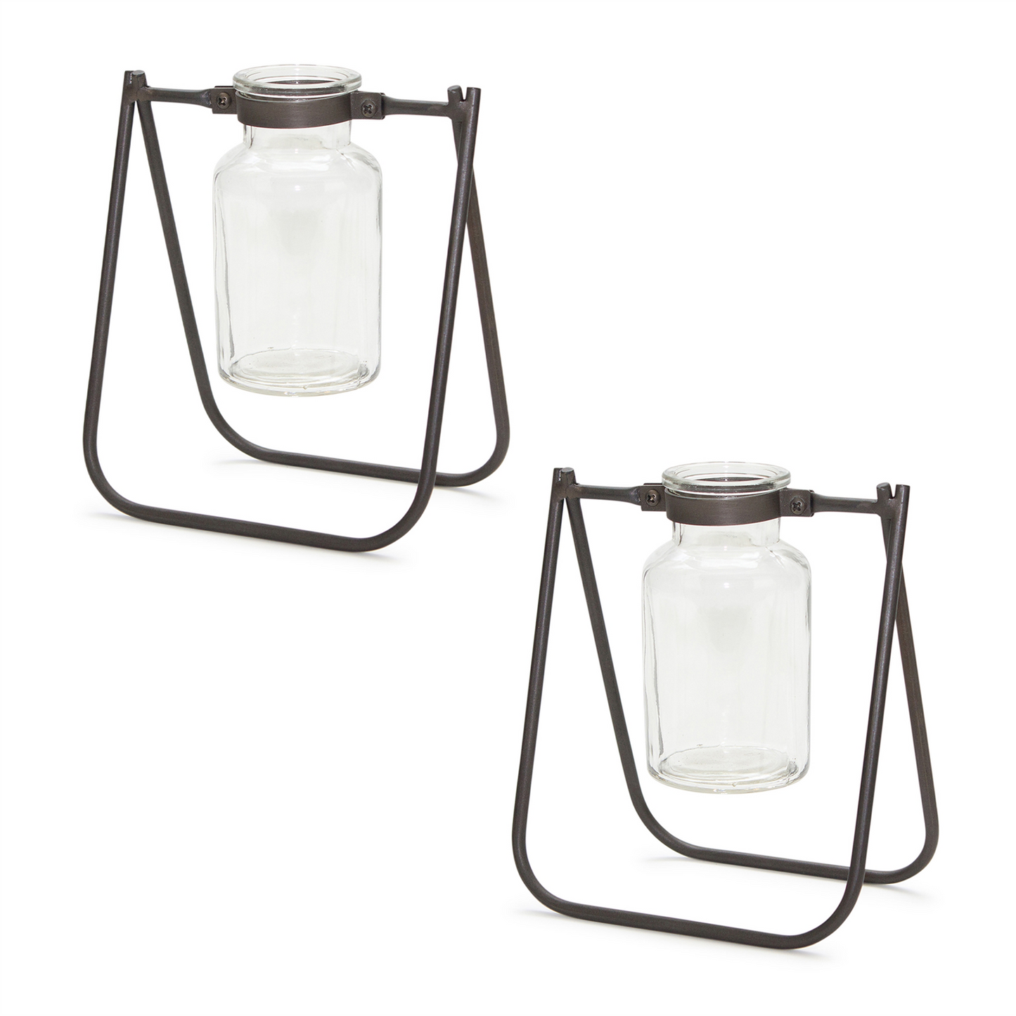 Hanging Glass Jar Vase with Metal Stand (Set of 2)