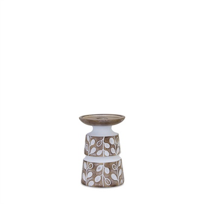 Leaf Pattern Candle Holder with Wood Design (Set of 3)