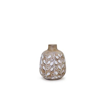 Leaf Print Vase with Wood Design (Set of 3)
