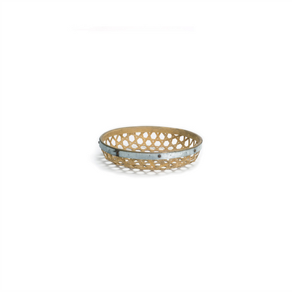 Round Woven Bamboo Tray with Galvanized Metal Accent (Set of 3)