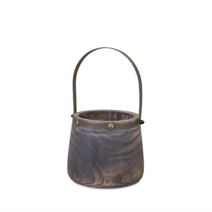 Natural Wooden Pail Planter with Metal Handle Accent (Set of 2)