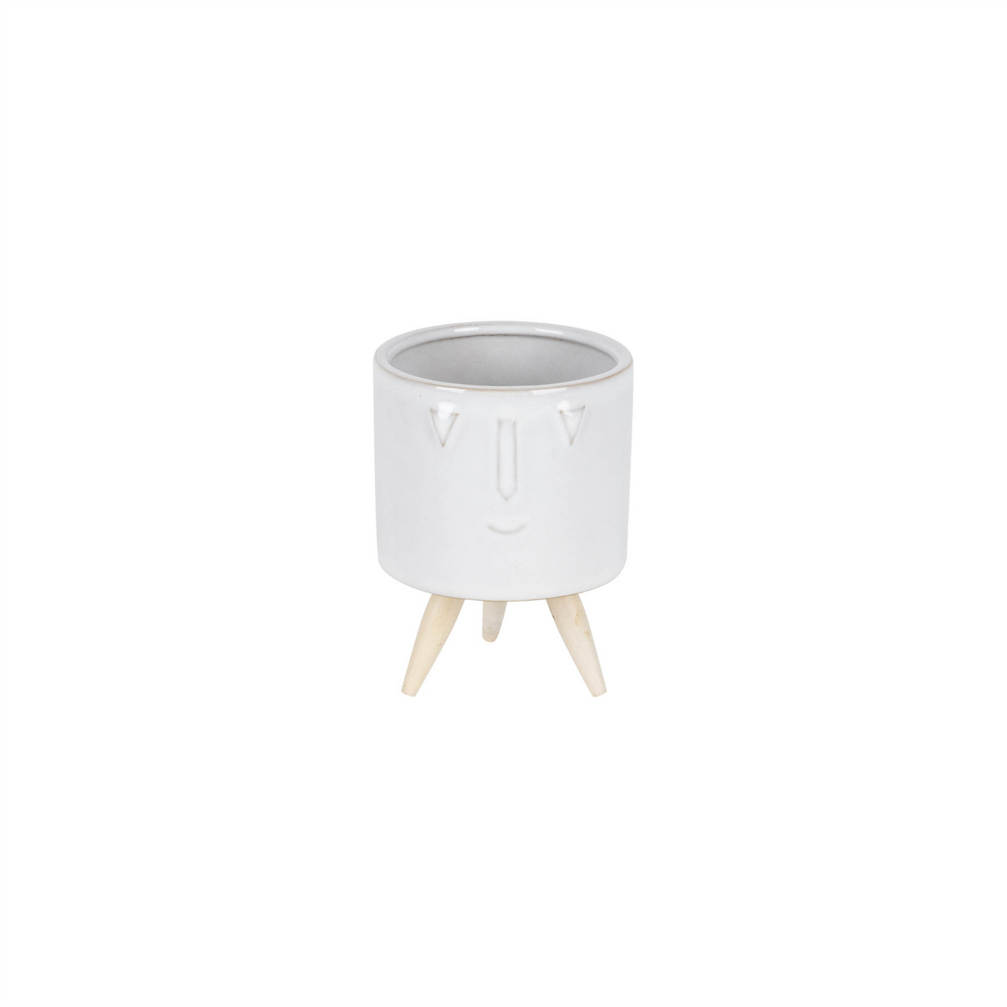 Porcelain Face Planter with Wooden Legs (Set of 3)