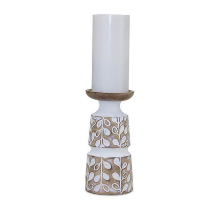 Leaf Pattern Candle Holder with Wood Design (Set of 3)