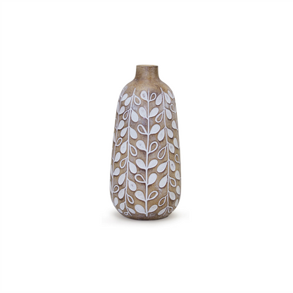 Leaf Print Vase with Wood Design (Set of 3)