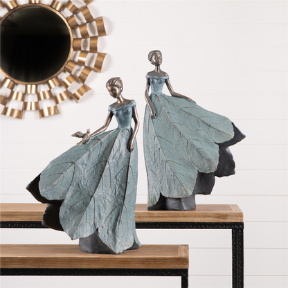 Garden Fairy Figurine with Flower Petal Dress (Set of 2)
