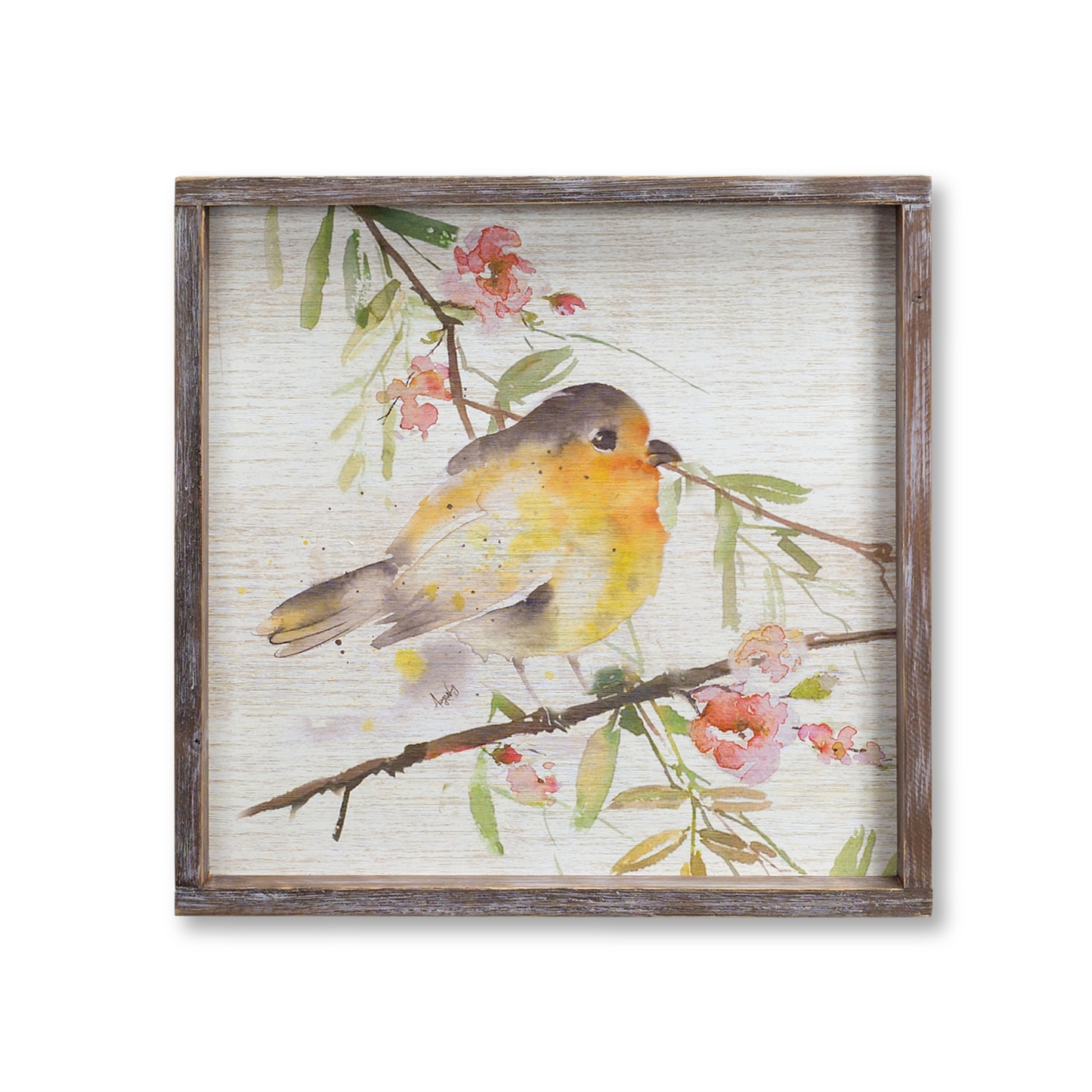 Wood Framed Watercolor Bird Plaque (Set of 2)