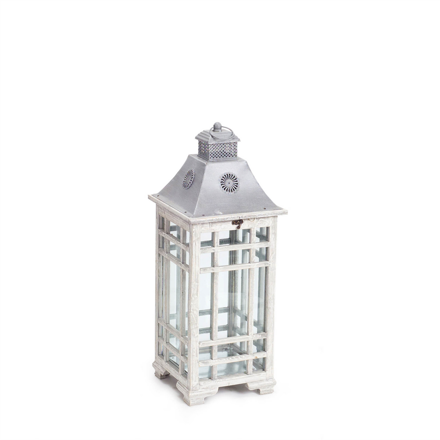 Traditional Farmhouse Lantern with Metal Lid (Set of 2)