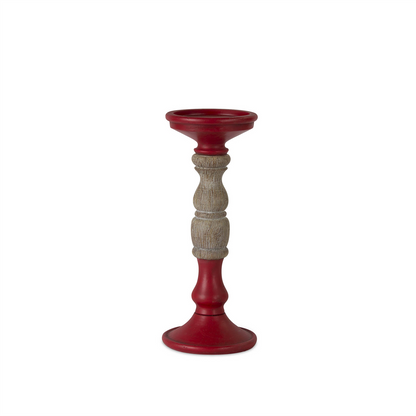 Red Candle Holder with Wood Accent (Set of 3)