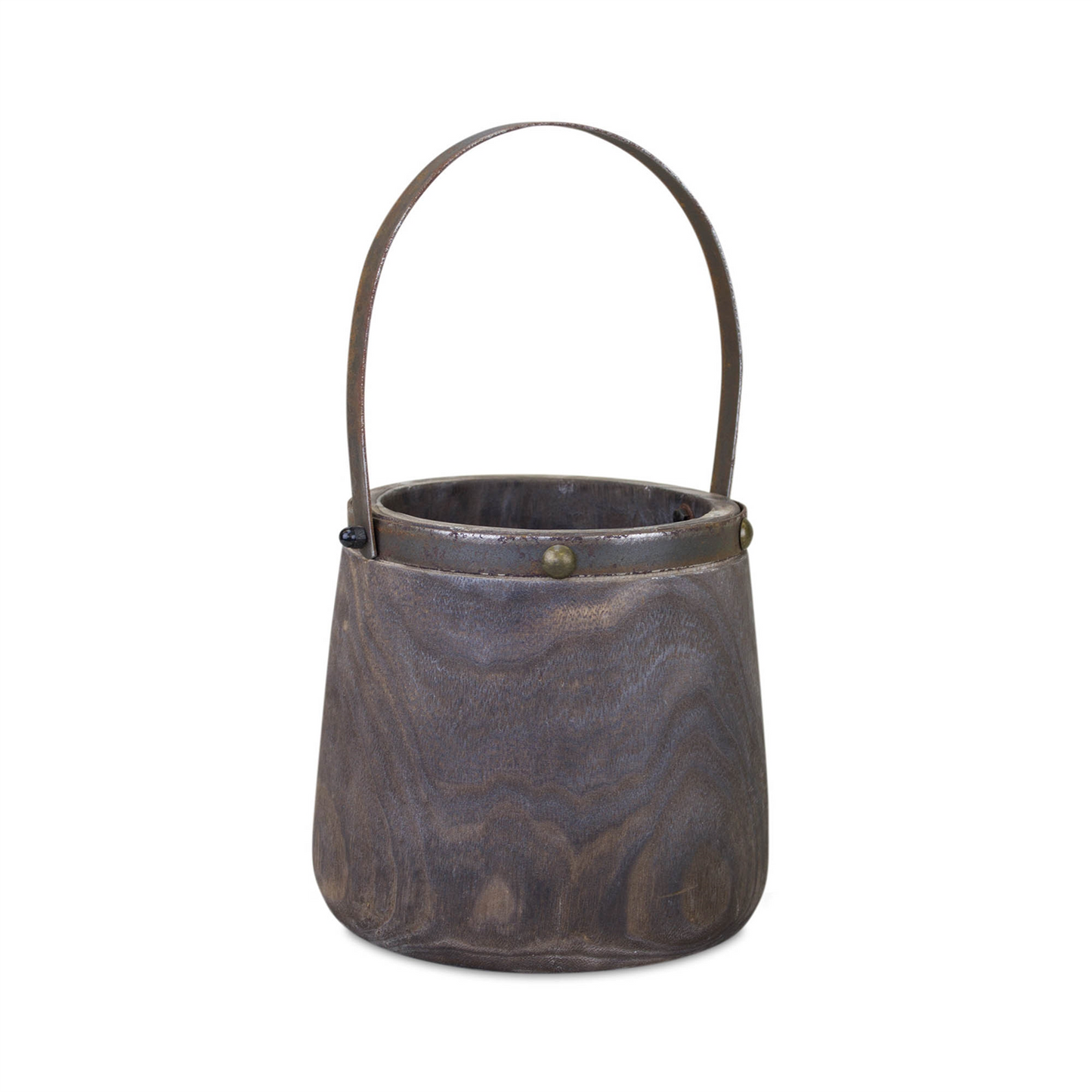 Natural Wooden Pail Planter with Metal Handle Accent (Set of 2)