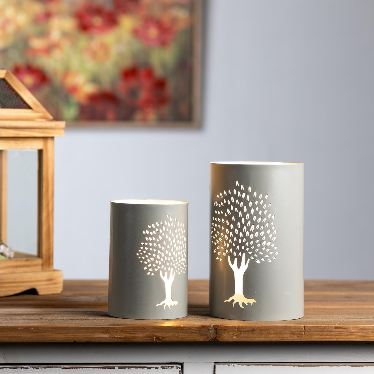 Punched Metal Tree Candle Holder (Set of 2)