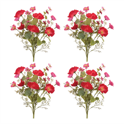 Mixed Poppy Floral Bush (Set of 4)
