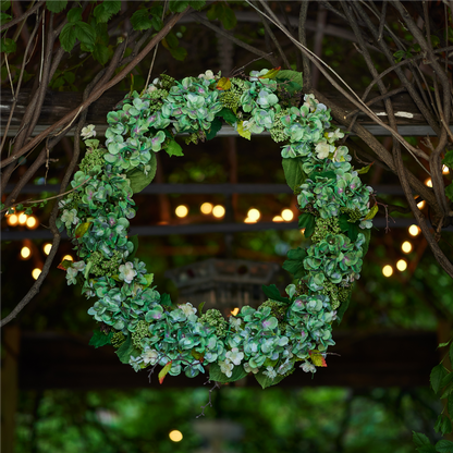 Hydrangea and Seedum Floral Wreath 32"D