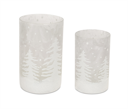 Frosted Votive Candle Holder with Snowy Forest (Set of 4)