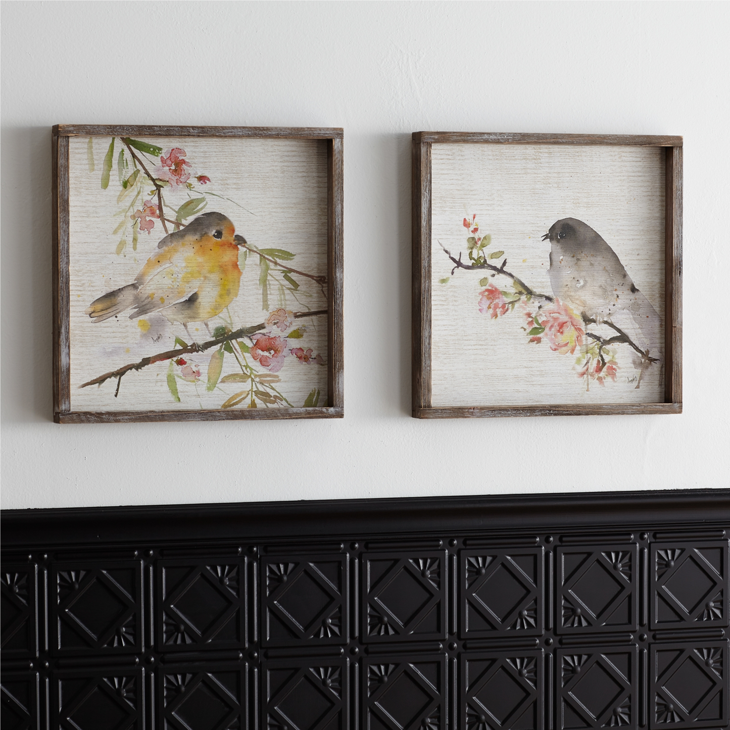 Wood Framed Watercolor Bird Plaque (Set of 2)
