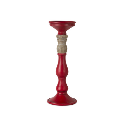 Red Candle Holder with Wood Accent (Set of 3)