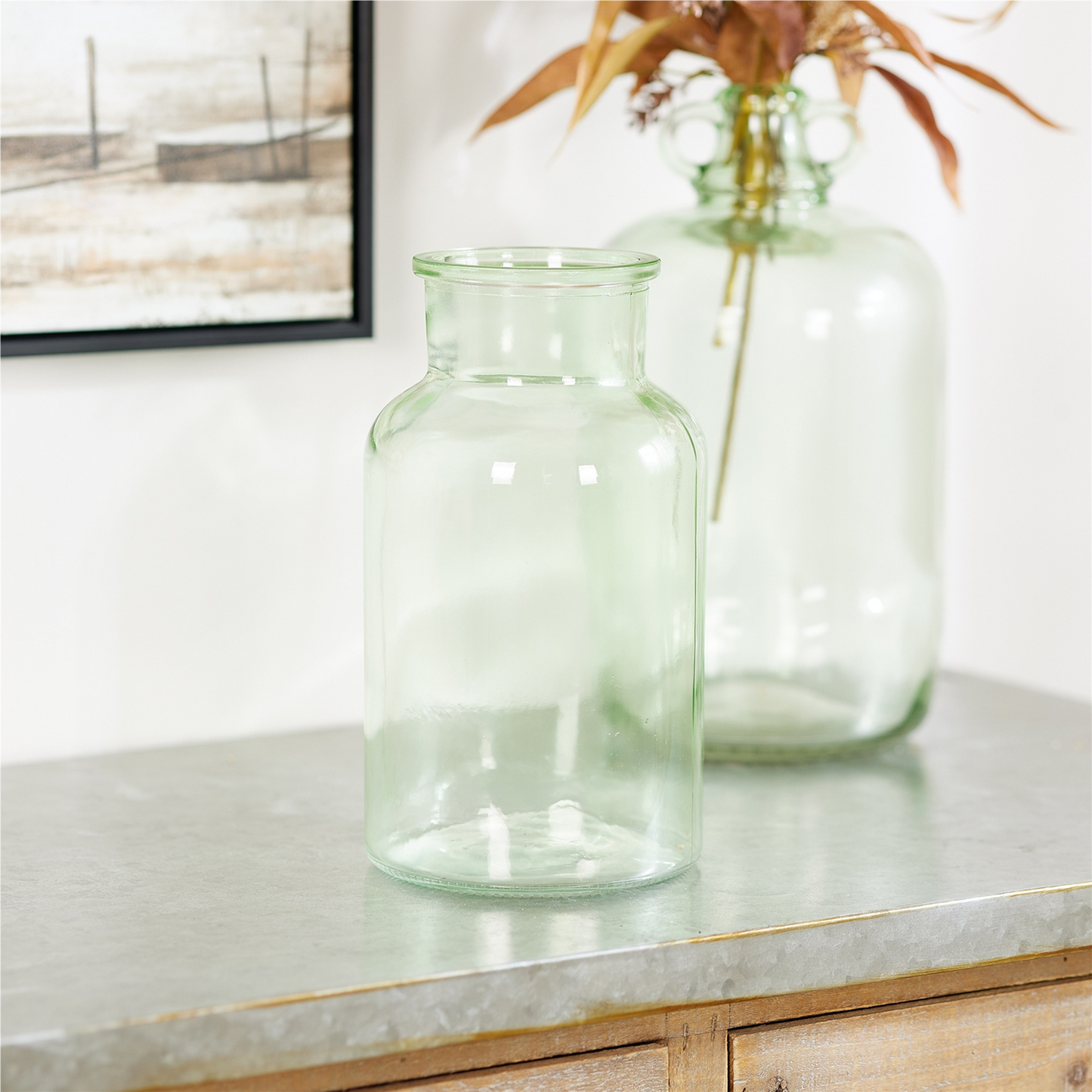 Sage Green Glass Vase 10.24"H
