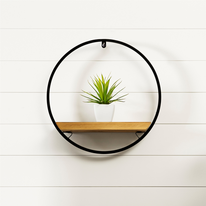 Wood Circle Shelf in Metal Frame 17.5"D