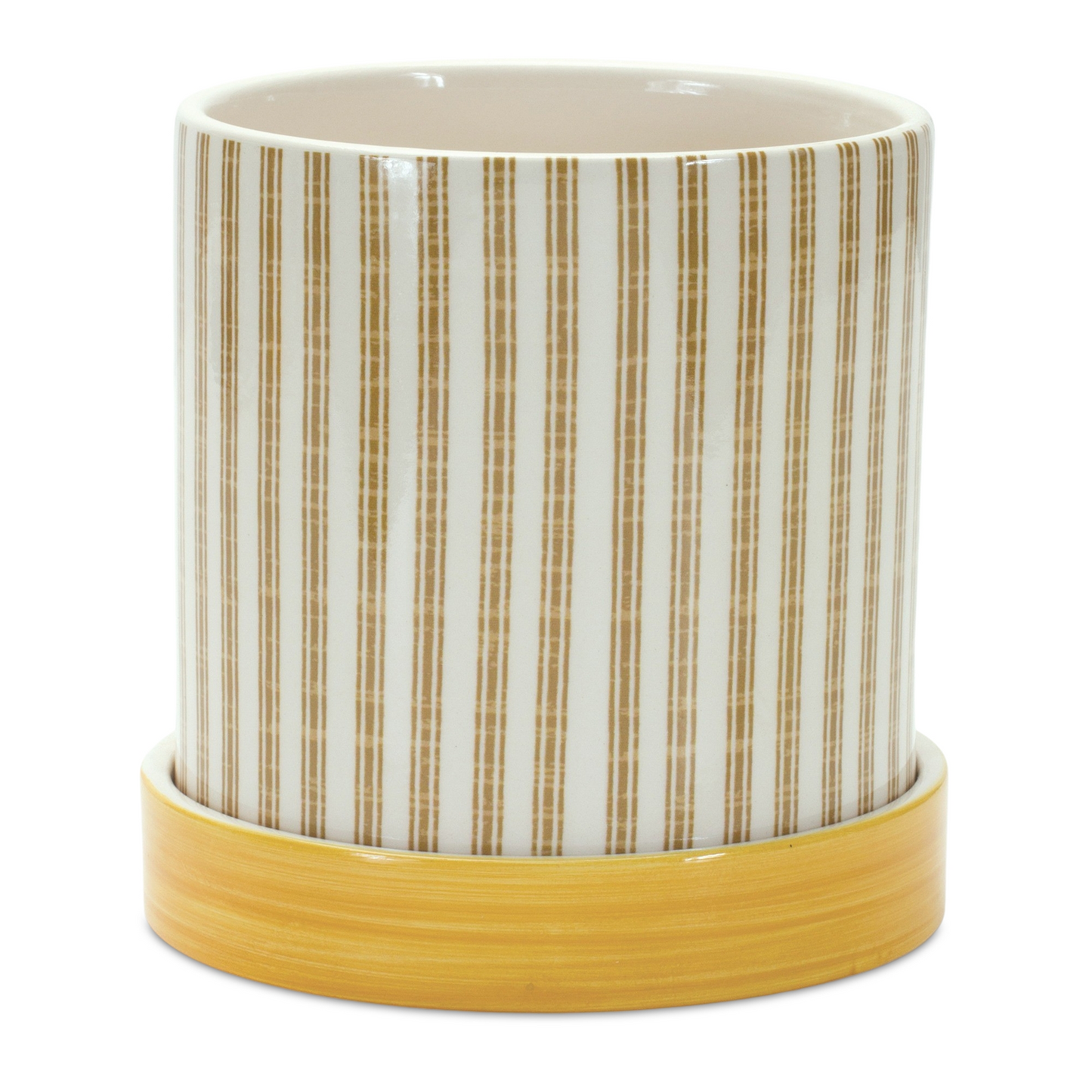 Stone Bumble Bee Striped Planter with Plate (Set of 2)