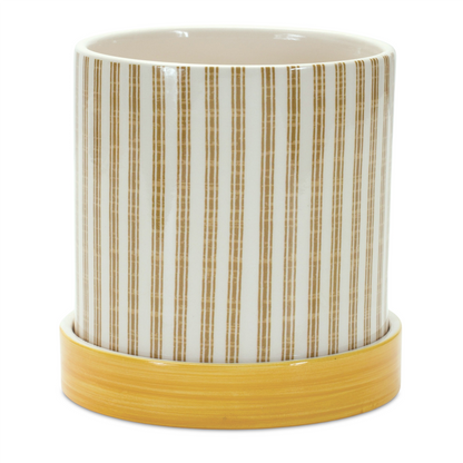 Stone Bumble Bee Striped Planter with Plate (Set of 2)