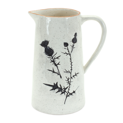 Rustic Thistle Etched Pitcher Vase with Speckled Finish (Set of 2)