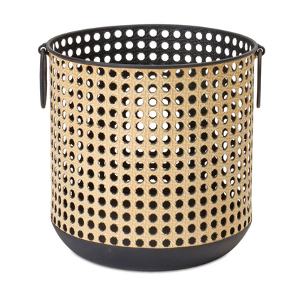 Punched Metal Candle Holder with Rattan Design (Set of 2)