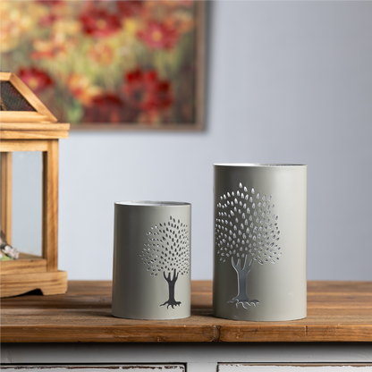 Punched Metal Tree Candle Holder (Set of 2)