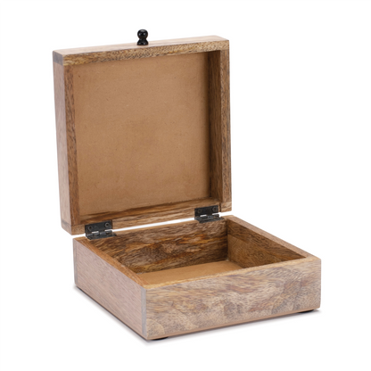 Mango Wood Box with Art Deco Lid 6.5"W